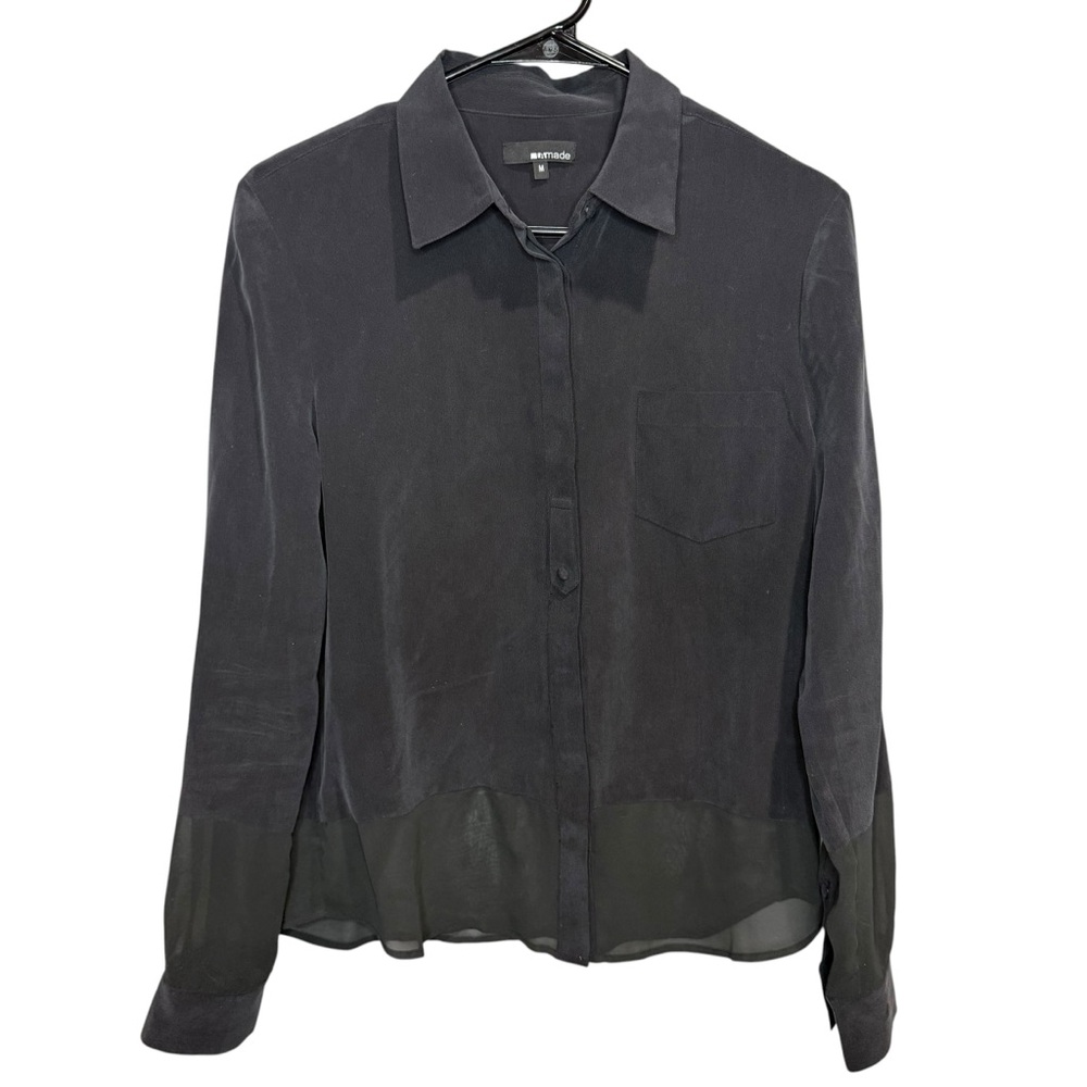 LAMADE 100% silk black button down with sheer hem‎ size medium